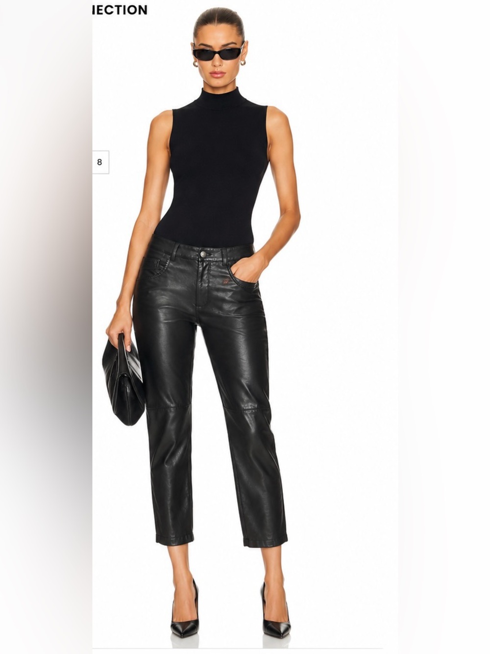French Connection Genuine Leather Pants Black cigarette cropped Slim Straight 2